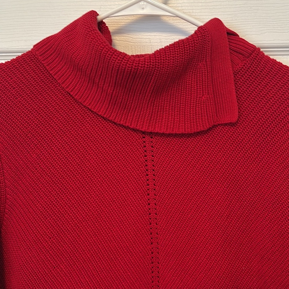 Talbots Red Chevron Stitch Split Turtleneck Sweater Size XL